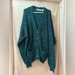 Club International Men’s Vintage Y2K Teal Knit Cardigan Retro Grandpa Core
